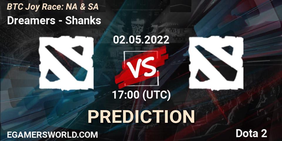 Dreamers vs Shanks: Match Prediction. 29.04.2022 at 17:09, Dota 2, BTC Joy Race: NA & SA