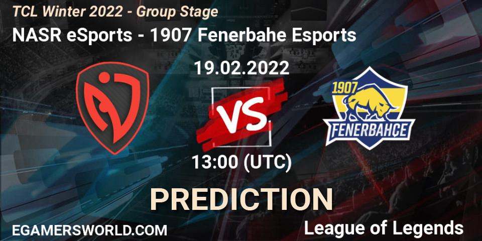 NASR eSports vs 1907 Fenerbahçe Esports: Match Prediction. 19.02.2022 at 13:00, LoL, TCL Winter 2022 - Group Stage