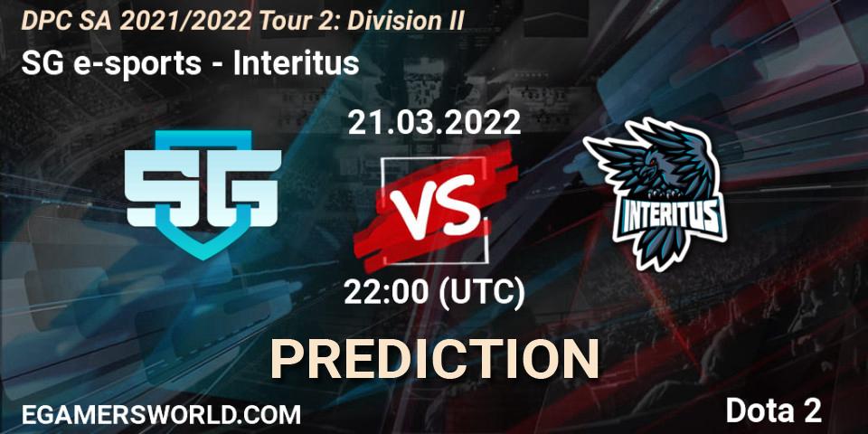SG e-sports vs Interitus: Match Prediction. 21.03.2022 at 22:00, Dota 2, DPC 2021/2022 Tour 2: SA Division II (Lower)