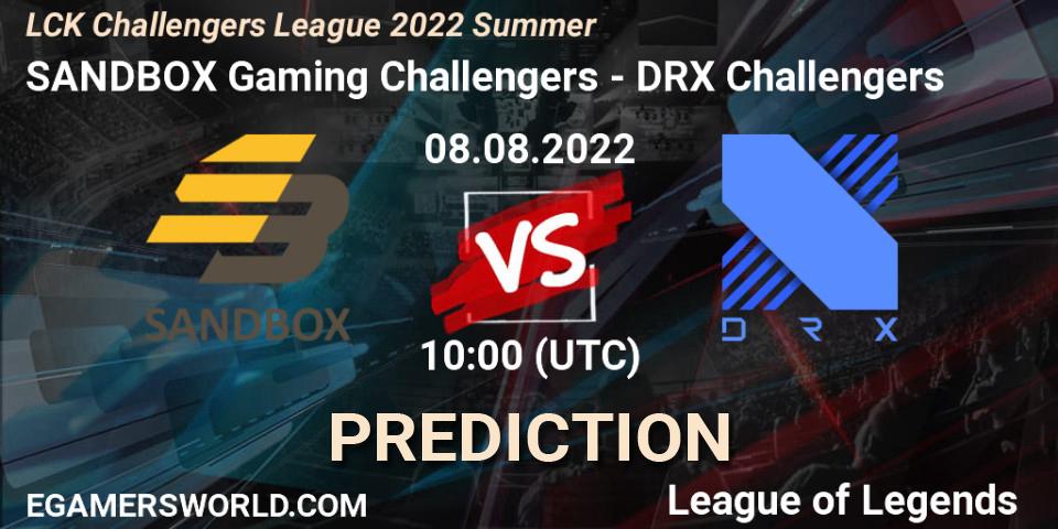 SANDBOX Gaming Challengers vs DRX Challengers: Match Prediction. 08.08.2022 at 10:00, LoL, LCK Challengers League 2022 Summer