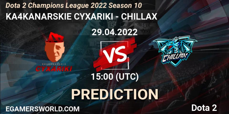 KA4KANARSKIE CYXARIKI vs CHILLAX: Match Prediction. 29.04.2022 at 18:00, Dota 2, Dota 2 Champions League 2022 Season 10 