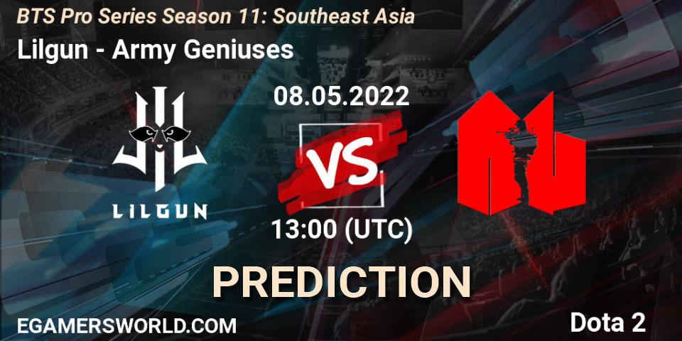 Lilgun vs Army Geniuses: Match Prediction. 08.05.2022 at 13:14, Dota 2, BTS Pro Series Season 11: Southeast Asia