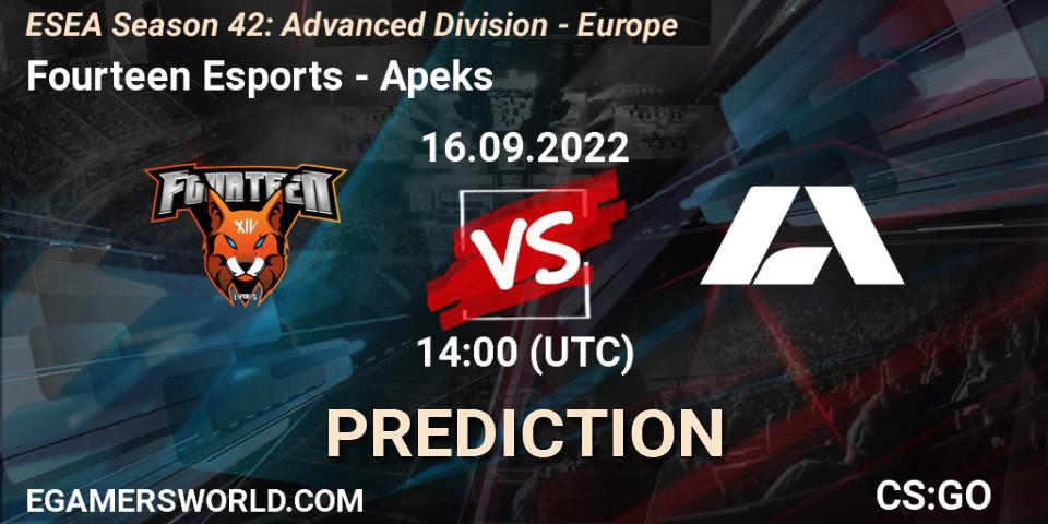 Fourteen Esports vs Apeks: Match Prediction. 16.09.22, CS2 (CS:GO), ESEA Season 42: Advanced Division - Europe