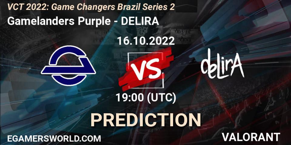 Gamelanders Purple vs DELIRA: Match Prediction. 16.10.2022 at 18:30, VALORANT, VCT 2022: Game Changers Brazil Series 2