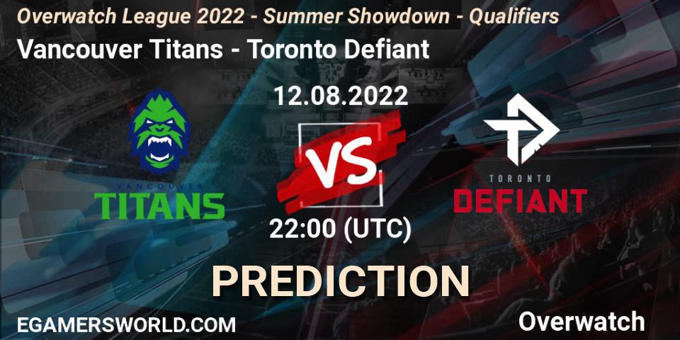Vancouver Titans vs Toronto Defiant: Match Prediction. 12.08.2022 at 23:00, Overwatch, Overwatch League 2022 - Summer Showdown - Qualifiers