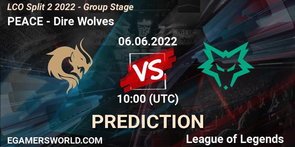 PEACE vs Dire Wolves: Match Prediction. 06.06.2022 at 10:00, LoL, LCO Split 2 2022 - Group Stage