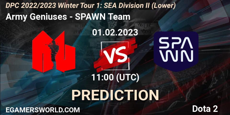 Army Geniuses vs SPAWN Team: Match Prediction. 01.02.2023 at 11:33, Dota 2, DPC 2022/2023 Winter Tour 1: SEA Division II (Lower)
