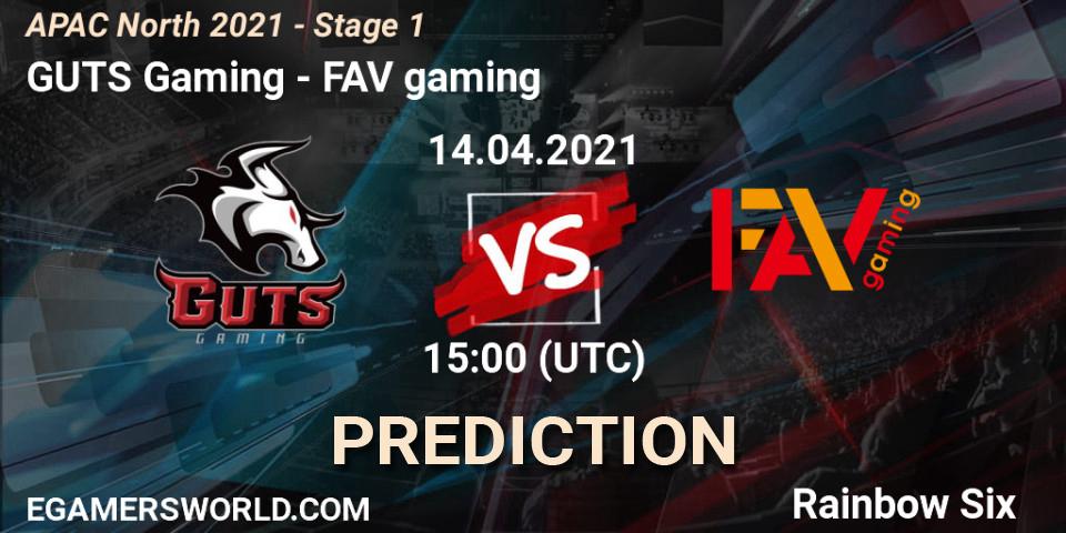 GUTS Gaming vs FAV gaming: Match Prediction. 14.04.2021 at 15:00, Rainbow Six, APAC North 2021 - Stage 1