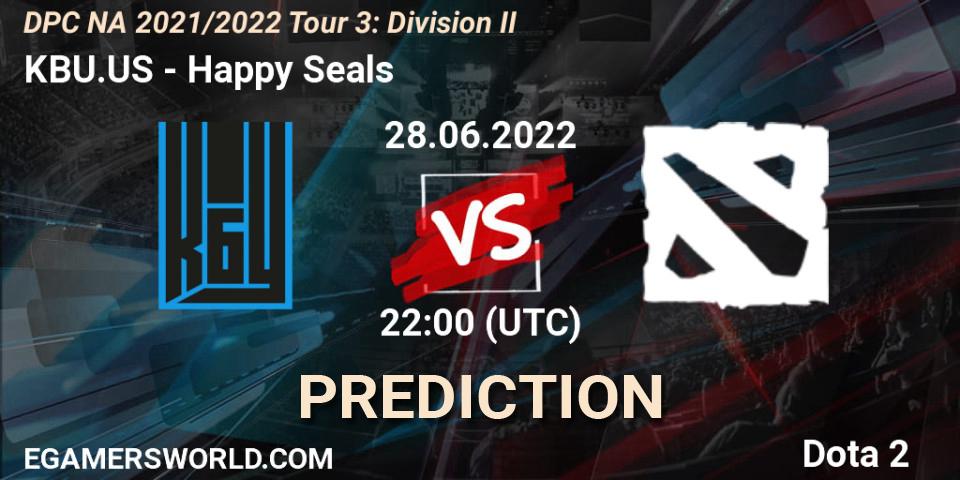 KBU.US vs Happy Seals: Match Prediction. 28.06.2022 at 22:10, Dota 2, DPC NA 2021/2022 Tour 3: Division II