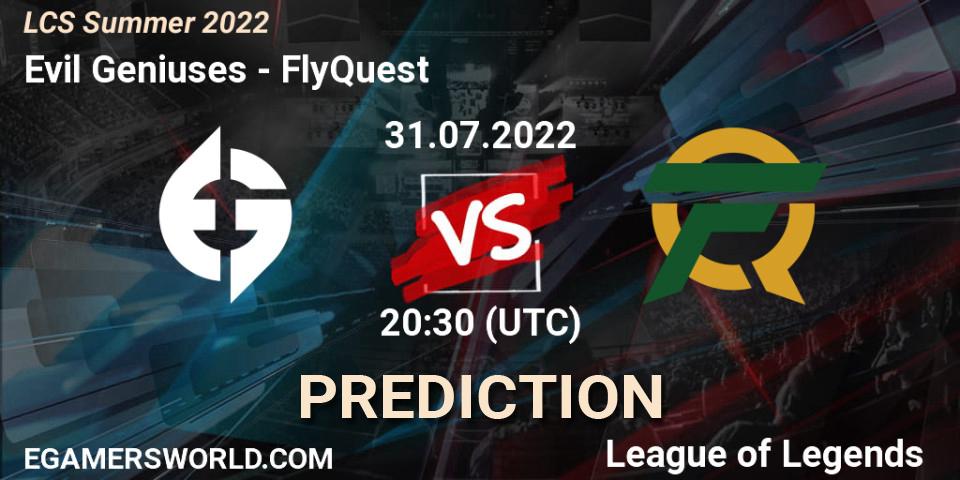 Evil Geniuses vs FlyQuest: Match Prediction. 31.07.2022 at 20:30, LoL, LCS Summer 2022