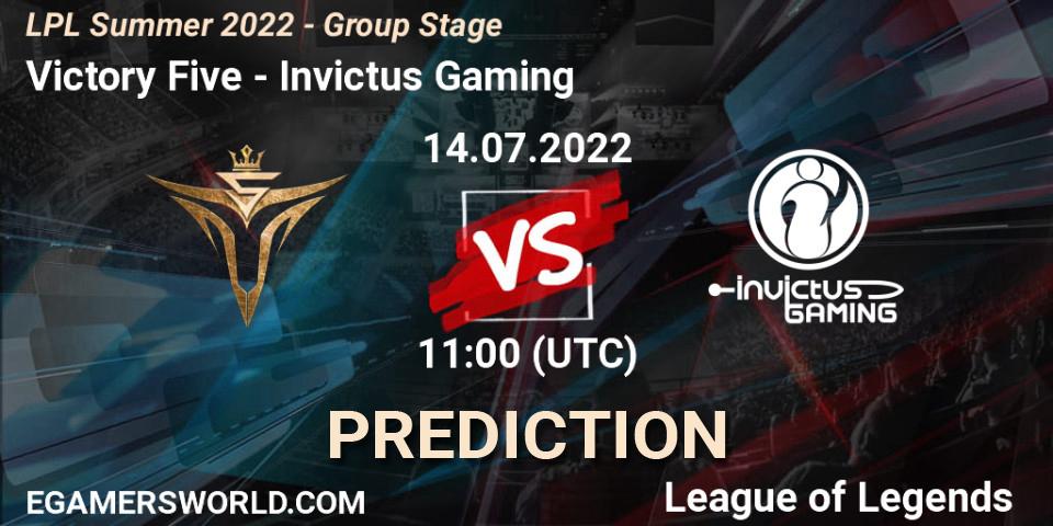 Victory Five vs Invictus Gaming: Match Prediction. 14.07.2022 at 12:00, LoL, LPL Summer 2022 - Group Stage