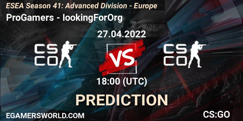 ProGamers vs IookingForOrg: Match Prediction. 27.04.2022 at 18:00, Counter-Strike (CS2), ESEA Season 41: Advanced Division - Europe