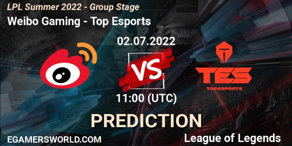 Weibo Gaming vs Top Esports: Match Prediction. 02.07.2022 at 13:18, LoL, LPL Summer 2022 - Group Stage