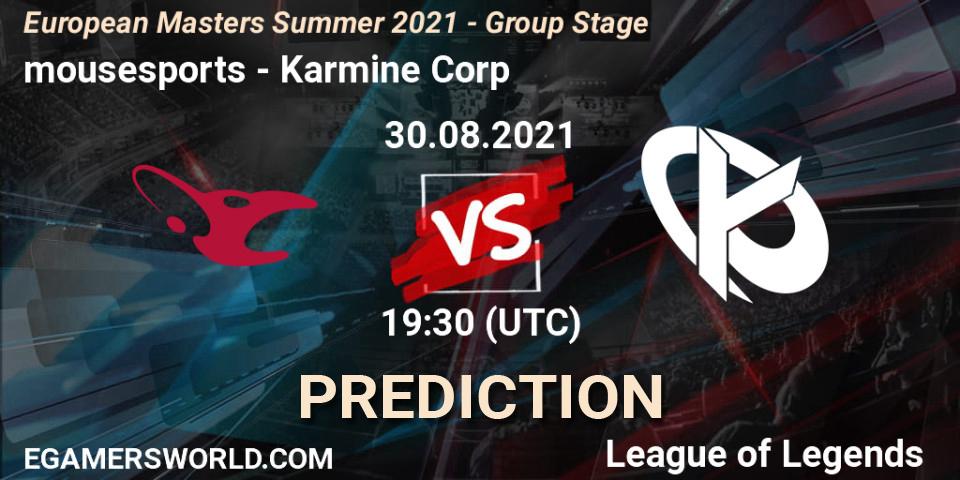 mousesports vs Karmine Corp: Match Prediction. 30.08.2021 at 19:10, LoL, European Masters Summer 2021 - Group Stage