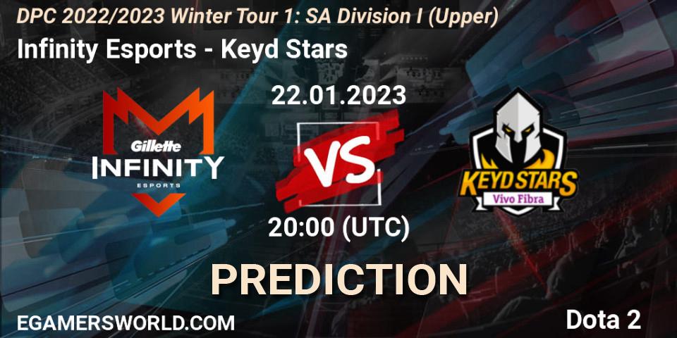 Infinity Esports vs Keyd Stars: Match Prediction. 22.01.2023 at 20:43, Dota 2, DPC 2022/2023 Winter Tour 1: SA Division I (Upper) 