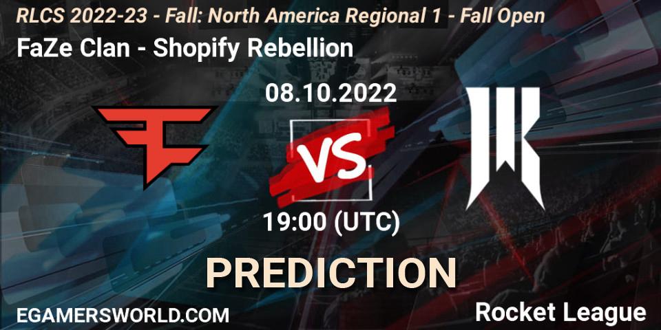 FaZe Clan vs Shopify Rebellion: Match Prediction. 08.10.2022 at 18:50, Rocket League, RLCS 2022-23 - Fall: North America Regional 1 - Fall Open