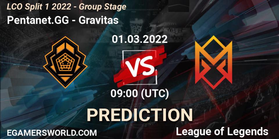 Pentanet.GG vs Gravitas: Match Prediction. 01.03.2022 at 09:00, LoL, LCO Split 1 2022 - Group Stage 