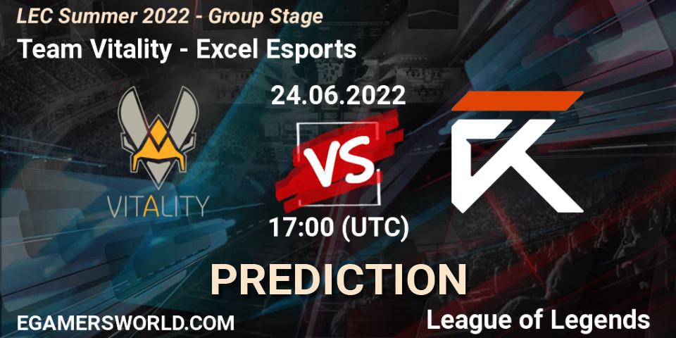 Team Vitality vs Excel Esports: Match Prediction. 24.06.2022 at 17:00, LoL, LEC Summer 2022 - Group Stage