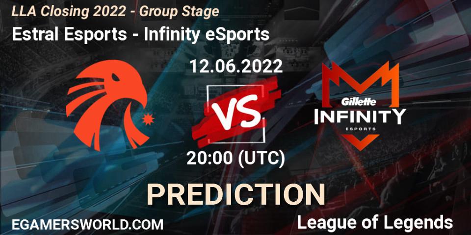 Estral Esports vs Infinity eSports: Match Prediction. 12.06.2022 at 20:00, LoL, LLA Closing 2022 - Group Stage