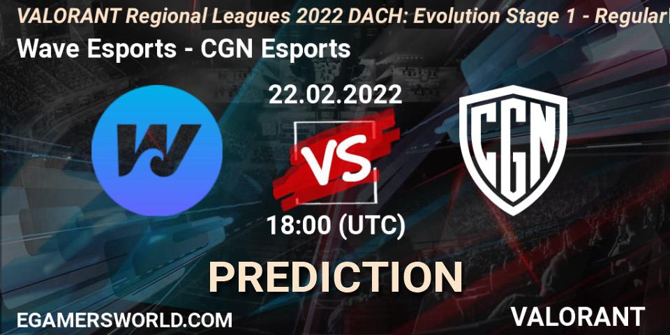 Wave Esports vs CGN Esports: Match Prediction. 22.02.2022 at 18:00, VALORANT, VALORANT Regional Leagues 2022 DACH: Evolution Stage 1 - Regular Season