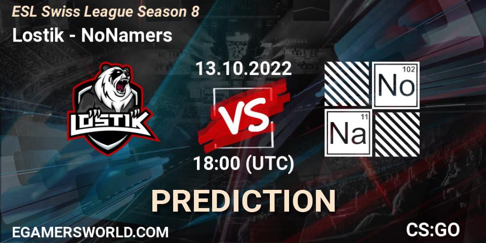 Lostik vs NoNamers: Match Prediction. 13.10.2022 at 18:00, Counter-Strike (CS2), ESL Swiss League Season 8
