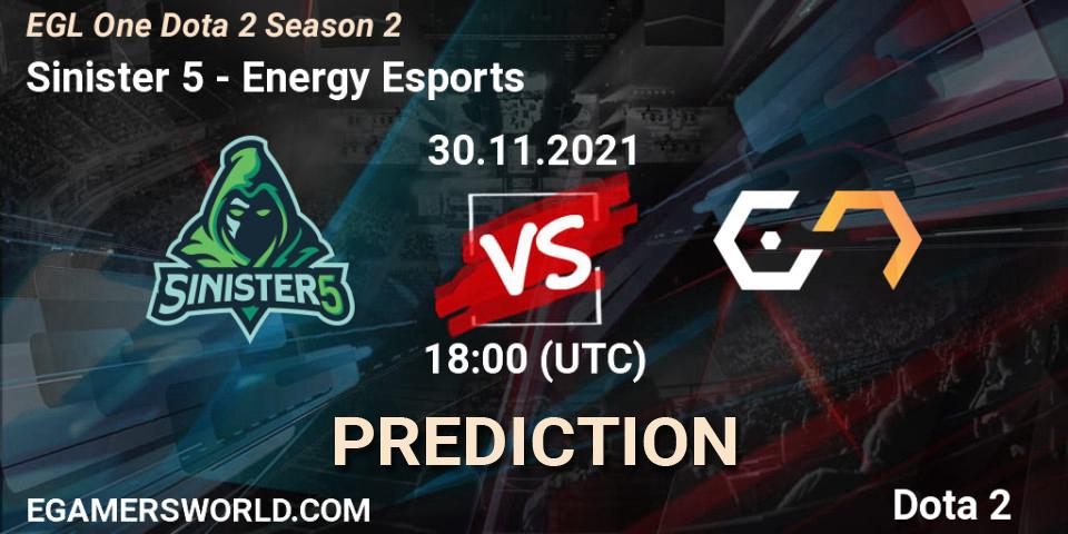 Sinister 5 vs Energy Esports: Match Prediction. 30.11.2021 at 18:14, Dota 2, EGL One Dota 2 Season 2