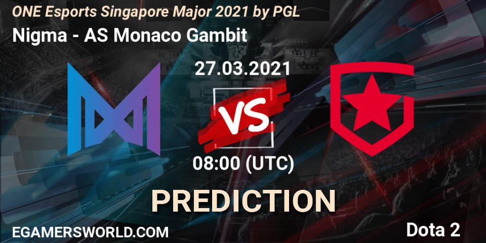 Nigma vs AS Monaco Gambit: Match Prediction. 27.03.2021 at 09:10, Dota 2, ONE Esports Singapore Major 2021