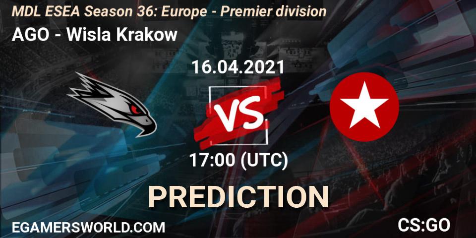 AGO vs Wisla Krakow: Match Prediction. 16.04.2021 at 17:10, Counter-Strike (CS2), MDL ESEA Season 36: Europe - Premier division