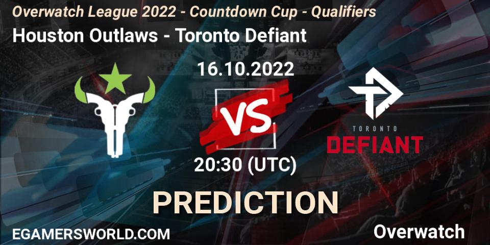Houston Outlaws vs Toronto Defiant: Match Prediction. 16.10.2022 at 20:30, Overwatch, Overwatch League 2022 - Countdown Cup - Qualifiers