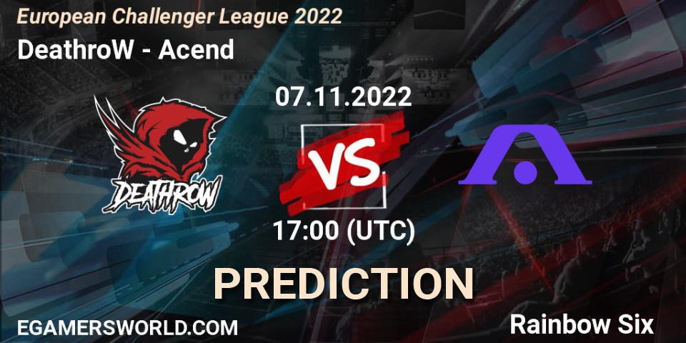 DeathroW vs Acend: Match Prediction. 07.11.2022 at 17:00, Rainbow Six, European Challenger League 2022