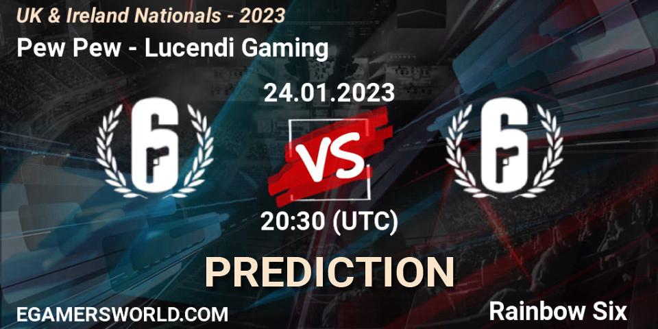 Pew Pew vs Lucendi Gaming: Match Prediction. 24.01.2023 at 20:30, Rainbow Six, UK & Ireland Nationals - 2023