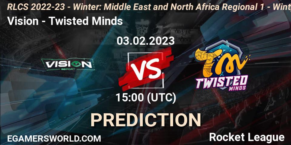 Vision vs Twisted Minds: Match Prediction. 03.02.2023 at 15:00, Rocket League, RLCS 2022-23 - Winter: Middle East and North Africa Regional 1 - Winter Open
