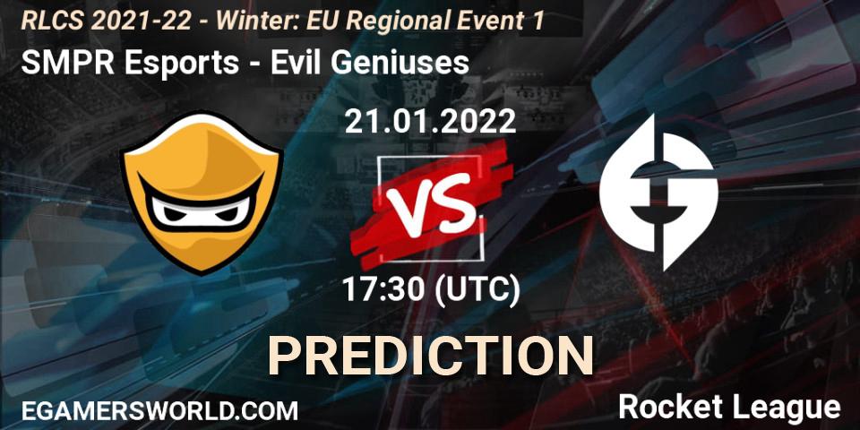 SMPR Esports vs Evil Geniuses: Match Prediction. 21.01.2022 at 17:30, Rocket League, RLCS 2021-22 - Winter: EU Regional Event 1