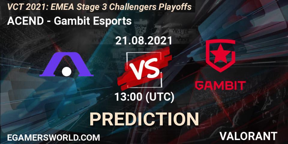 ACEND vs Gambit Esports: Match Prediction. 21.08.2021 at 13:00, VALORANT, VCT 2021: EMEA Stage 3 Challengers Playoffs