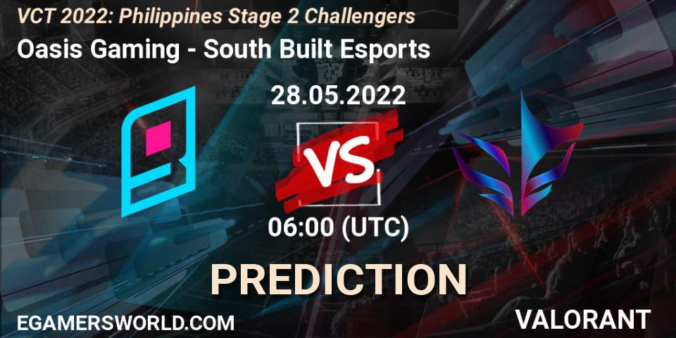 Oasis Gaming vs South Built Esports: Match Prediction. 28.05.2022 at 06:00, VALORANT, VCT 2022: Philippines Stage 2 Challengers