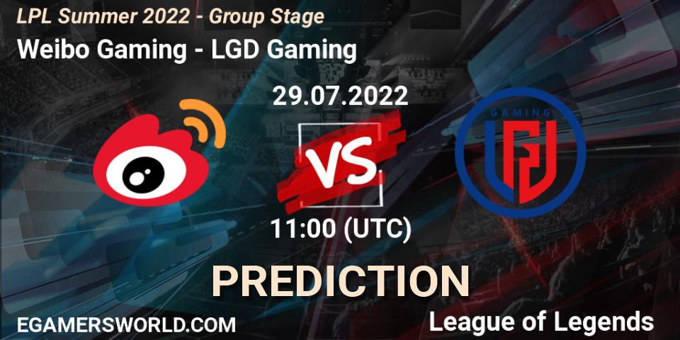 Weibo Gaming vs LGD Gaming: Match Prediction. 29.07.2022 at 11:00, LoL, LPL Summer 2022 - Group Stage