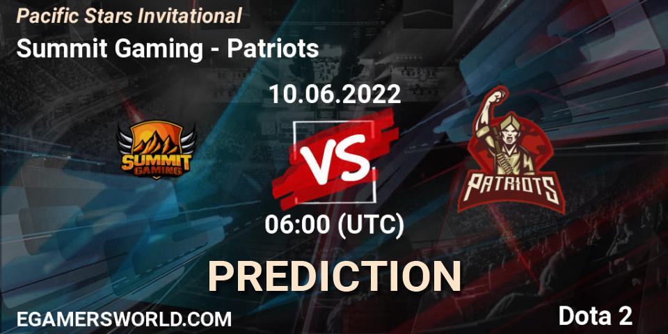 Summit Gaming vs Patriots: Match Prediction. 10.06.2022 at 03:04, Dota 2, Pacific Stars Invitational