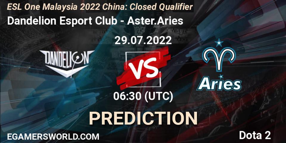 Dandelion Esport Club vs Aster.Aries: Match Prediction. 29.07.2022 at 06:32, Dota 2, ESL One Malaysia 2022 China: Closed Qualifier