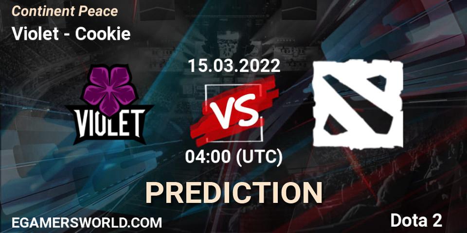 Violet vs Cookie: Match Prediction. 15.03.2022 at 04:12, Dota 2, Continent Peace