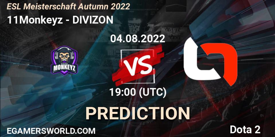 11Monkeyz vs DIVIZON: Match Prediction. 04.08.2022 at 19:25, Dota 2, ESL Meisterschaft Autumn 2022