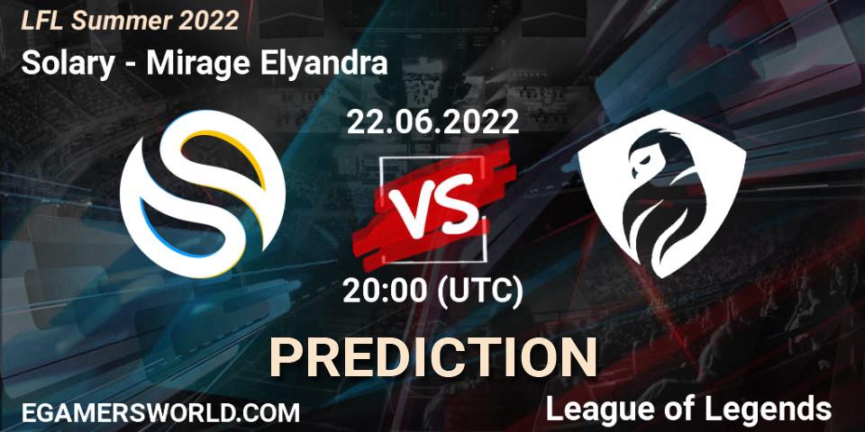 Solary vs Mirage Elyandra: Match Prediction. 22.06.2022 at 20:30, LoL, LFL Summer 2022