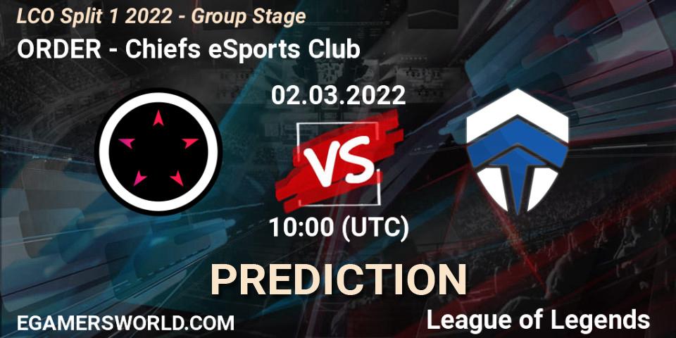 ORDER vs Chiefs eSports Club: Match Prediction. 02.03.2022 at 10:00, LoL, LCO Split 1 2022 - Group Stage 