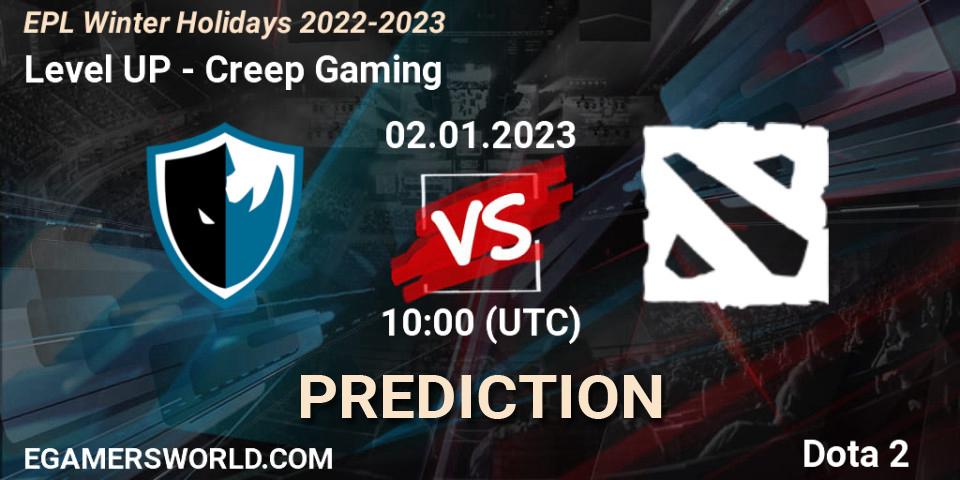 Level UP vs Creep Gaming: Match Prediction. 02.01.2023 at 10:12, Dota 2, EPL Winter Holidays 2022-2023