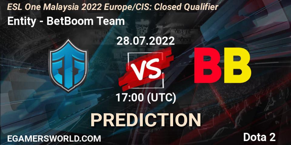 Entity vs BetBoom Team: Match Prediction. 28.07.2022 at 17:00, Dota 2, ESL One Malaysia 2022 Europe/CIS: Closed Qualifier