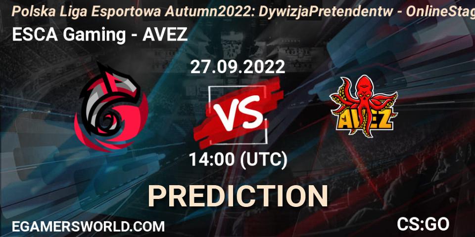 ESCA Gaming vs AVEZ: Match Prediction. 27.09.2022 at 14:00, Counter-Strike (CS2), Polska Liga Esportowa Autumn 2022: Dywizja Pretendentów - Online Stage