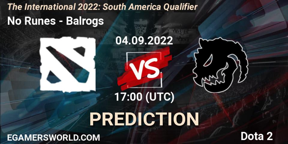 No Runes vs Balrogs: Match Prediction. 04.09.22, Dota 2, The International 2022: South America Qualifier