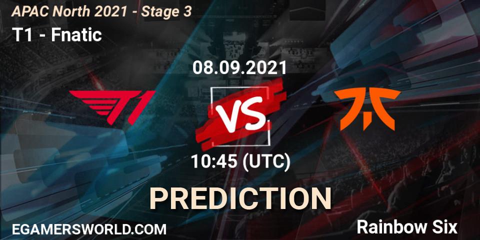 T1 vs Fnatic: Match Prediction. 08.09.2021 at 10:45, Rainbow Six, APAC North 2021 - Stage 3
