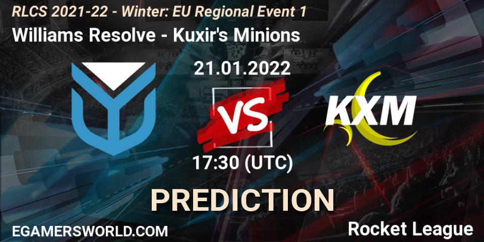 Williams Resolve vs Kuxir's Minions: Match Prediction. 21.01.2022 at 17:30, Rocket League, RLCS 2021-22 - Winter: EU Regional Event 1