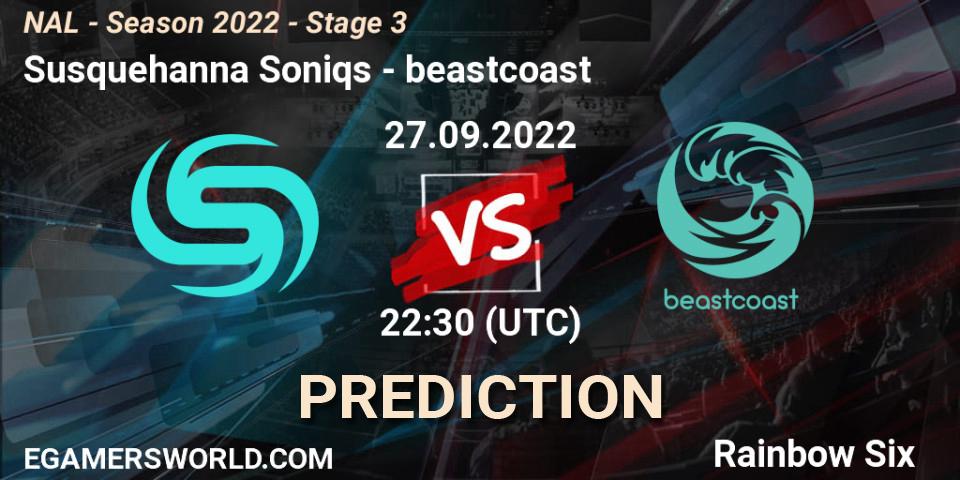 Susquehanna Soniqs vs beastcoast: Match Prediction. 27.09.2022 at 22:30, Rainbow Six, NAL - Season 2022 - Stage 3