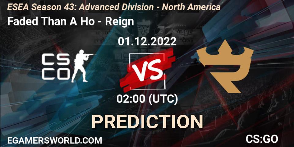 Faded Than A Ho vs Reign: Match Prediction. 01.12.22, CS2 (CS:GO), ESEA Season 43: Advanced Division - North America